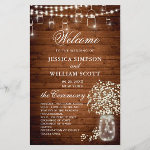 Baby's Breath Mason Jar Mariage Ceremony Programme