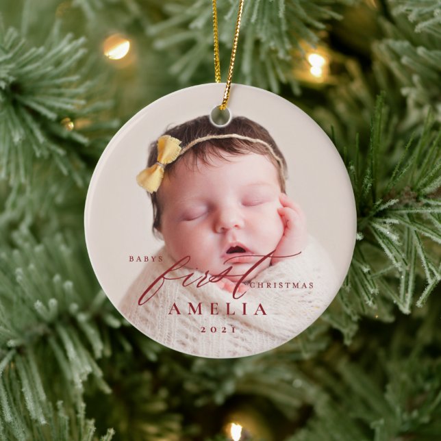 Babys First Christmas Baby Stats Ornement céramiqu (Arbre)