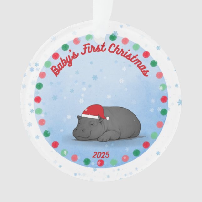 Baby's First Christmas -Hippo Acrylic Ornament (devant)