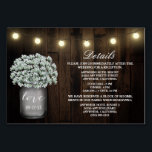 Babys Respiration Mariage Réception Logement Carte<br><div class="desc">Baby's Breath   Mason Jar Wedding Réception & Hotel Accommodation Cards - incluez ces cartes de détail pour informer vos invités de l'emplacement de votre réception,  du calendrier de la réception et des informations de l'hôtel pour faciliter la planification.</div>
