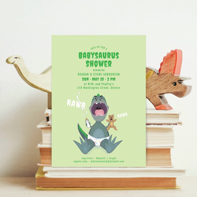 Babysaurus T-rex Green Baby Shower Invitation (Créateur téléchargé)