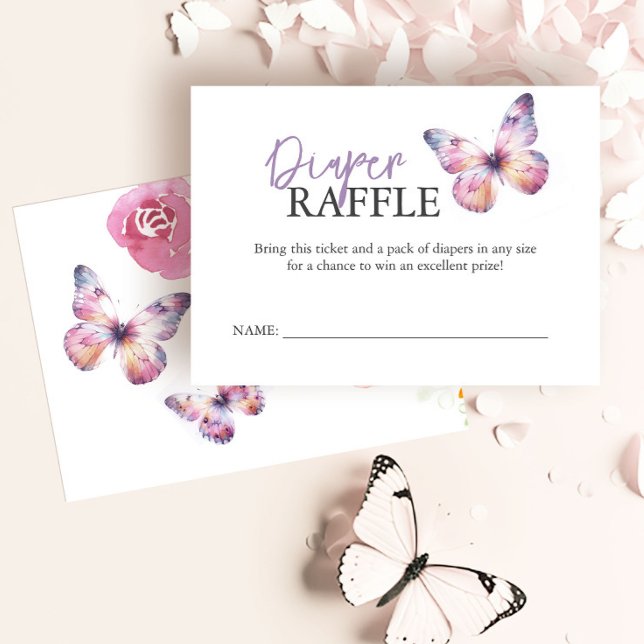 Babyshower Cartes de fermeture Papillon de rabat d (Diaper raffle cards purple and pink watercolor butterflies floral art by Victoria Grigaliunas)