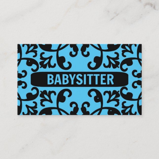 Babysitter Blue Damask Carte de visite (Devant)