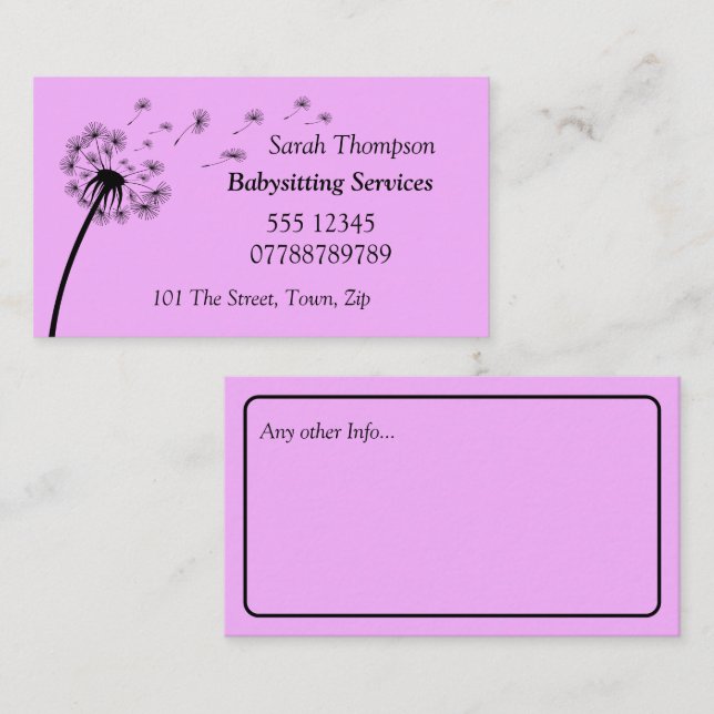 Babysitter Contact Carte de visite (Devant / Derrière)