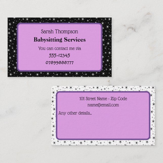 Babysitter Contact Carte de visite (Devant / Derrière)