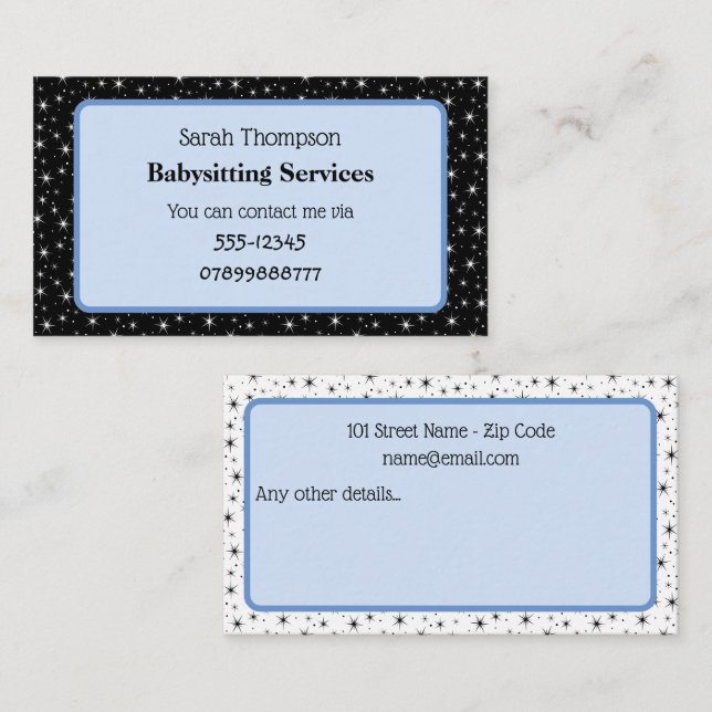 Babysitter Contact Carte de visite (Devant / Derrière)
