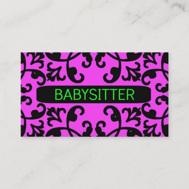Babysitter Pink Damask Carte de visite (Devant)