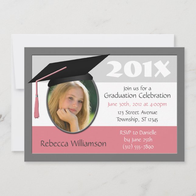 Bac de diplôme et Tassel Photo Invitations rose (Devant)