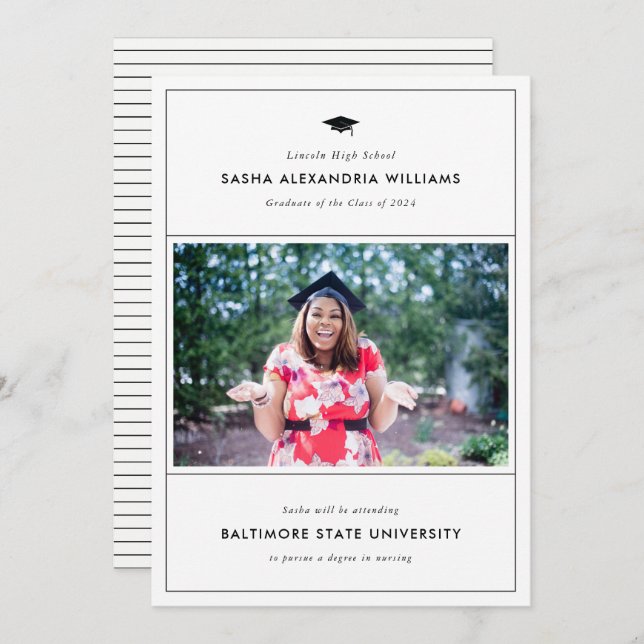 Bac d'obtention du diplôme Faire-part moderne phot (Devant / Derrière)