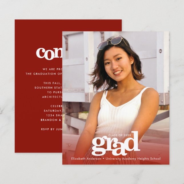 Baccalauréat budget rouge photo audacieuse invitat (Devant / Derrière)