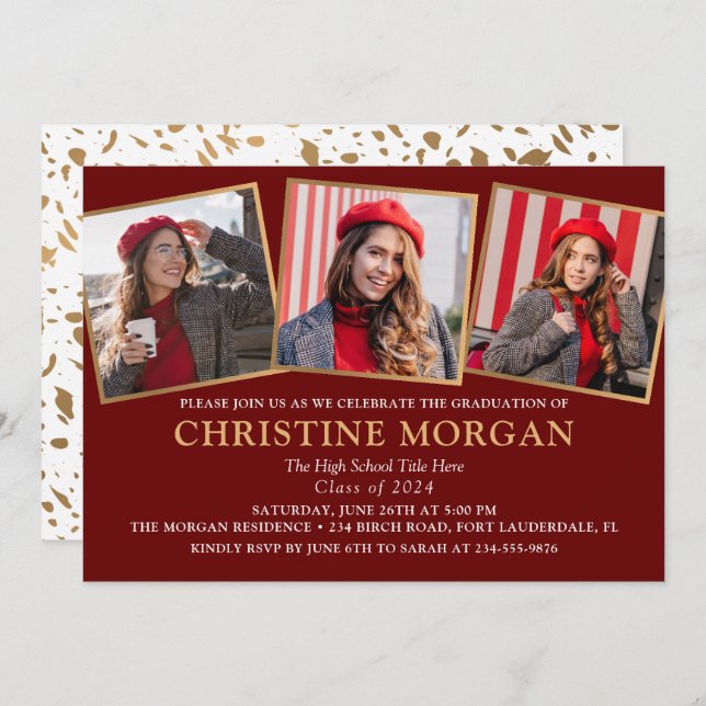 Baccalauréat en or noir Faire-part de la photo (Devant / Derrière)