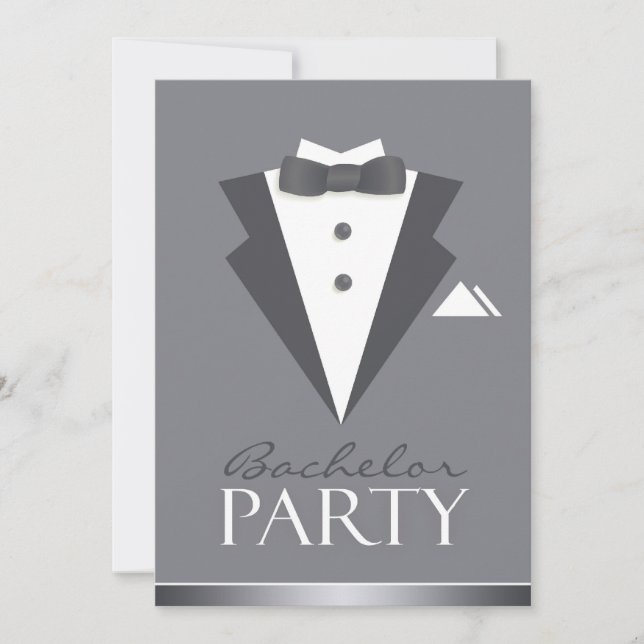 Bachelor Party Black Suit Flat Invitation (Devant)
