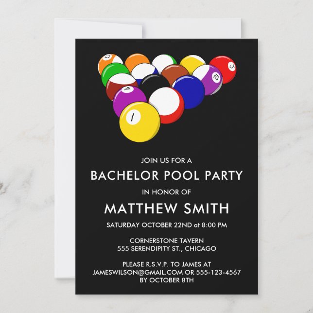 Bachelor Party Pool Ball Billards Invitation (Devant)