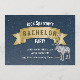 Bachelor Stag Party Gold Ribbon Starry Invitations