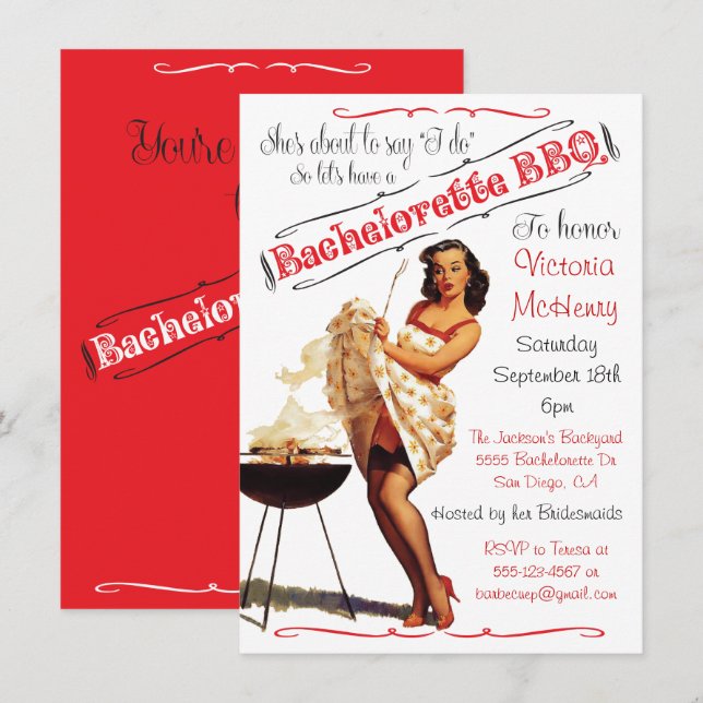 Bachelorette BBQ Barbecue invitation (Devant / Derrière)