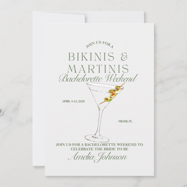 Bachelorette Bikinis & Martinis Invitation du week (Devant)