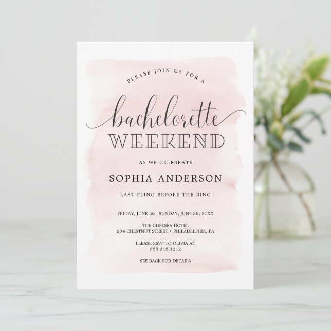 Bachelorette Blush Invitation Itinéraire Week-end (Debout devant)