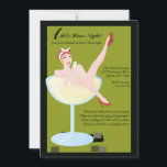 Bachelorette de nuit des poules Invitation<br><div class="desc">Une image mignonne et vintage d'une femme dans une coupe de champagne. Bien adapté pour une sortie en baccalauréat. La carte est facile à customiser avec votre libellé, police, couleur de police et choix de six types de papier. Pas exactement ce que vous cherchez ? Tous nos produits peuvent être...</div>