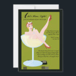 Bachelorette de nuit des poules Invitation<br><div class="desc">Une image mignonne et vintage d'une femme dans une coupe de champagne. Bien adapté pour une sortie en baccalauréat. La carte est facile à customiser avec votre libellé, police, couleur de police et choix de six types de papier. Pas exactement ce que vous cherchez ? Tous nos produits peuvent être...</div>