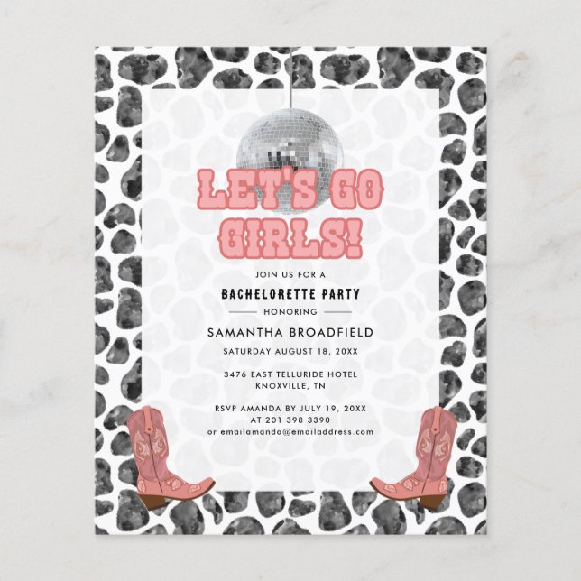 Bachelorette Disco Cowgirl Party Invitation (Devant)