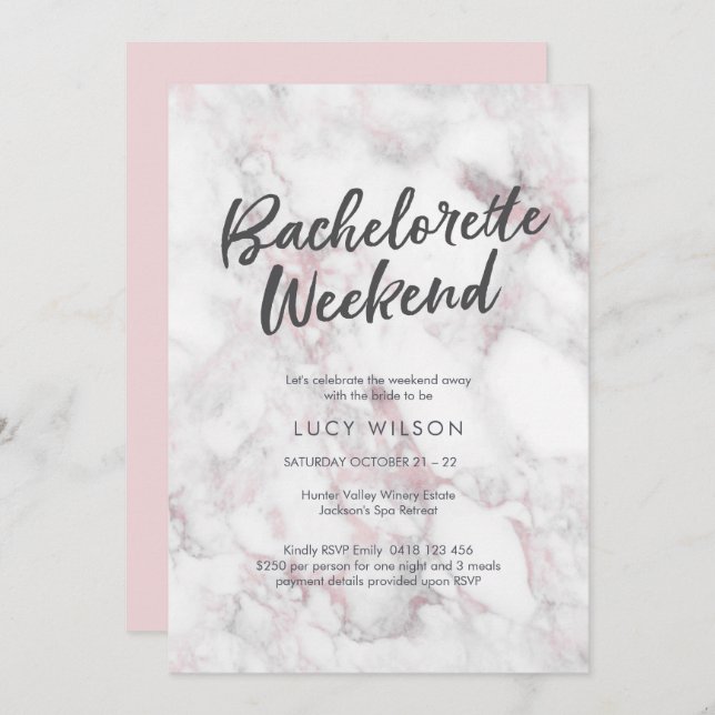 Bachelorette en marbre rose Week-end Invitation (Devant / Derrière)