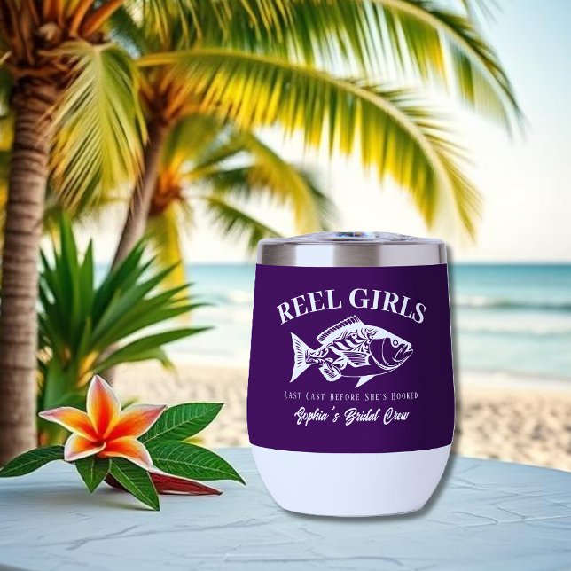 Bachelorette fêtards cadeaux Hawaiian violet (Bachelorette Party Gifts Reel Girls Hawaiian Fisherman Trend Fish Wine Tumbler)