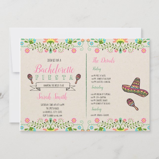 Bachelorette Fiesta avec invitation Itinéraire (Devant)