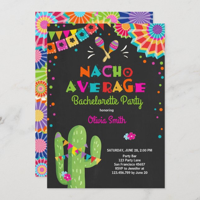 Bachelorette Fiesta Invitation Nacho Moyenne (Devant / Derrière)