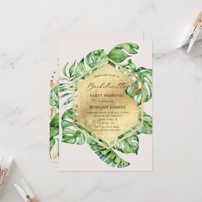 Bachelorette Foliage Tropical Invitation (Devant/Arrière en situation)
