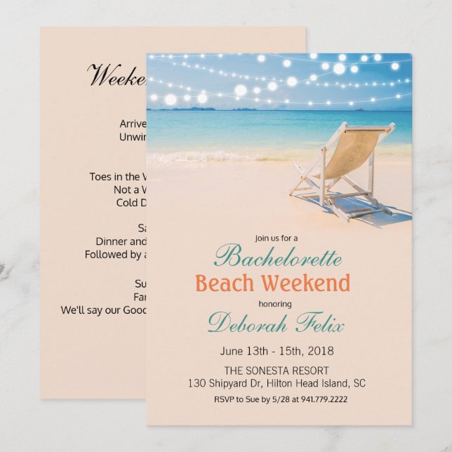 Bachelorette Getaway Beach Invitation (Devant / Derrière)