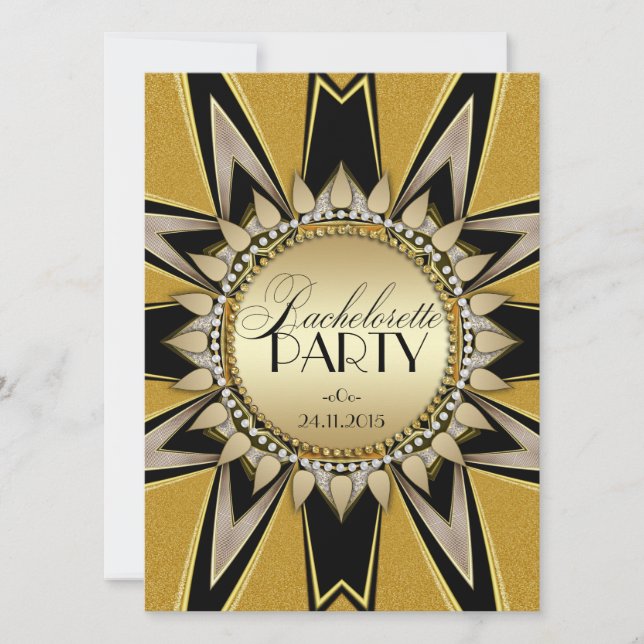 Bachelorette Gold Black Party Invitations (Devant)