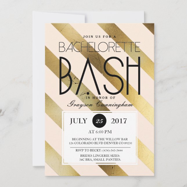 Bachelorette Gold et Blush Bash | Invitation de pa (Devant)