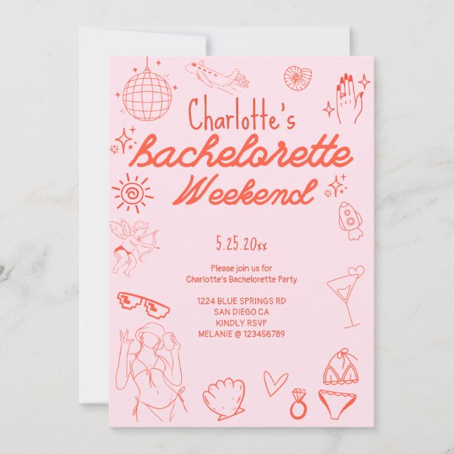 Bachelorette invitation Doodle Beach Party (Devant)