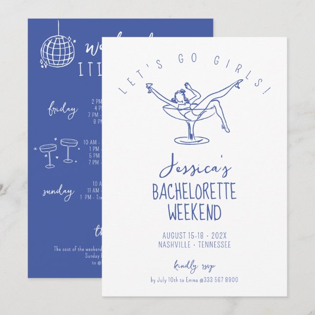 Bachelorette Invitation femme en verre de cocktail (Devant / Derrière)