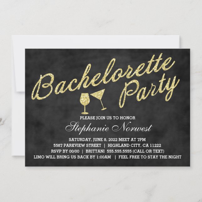 Bachelorette Invitation Gold Parties scintillant (Devant)