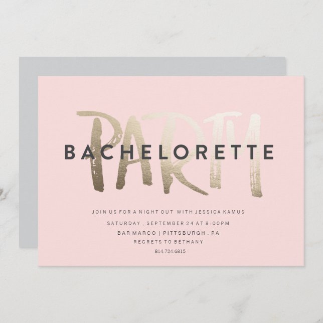 BACHELORETTE INVITATION PARTI // GOLD FOIL (Devant / Derrière)