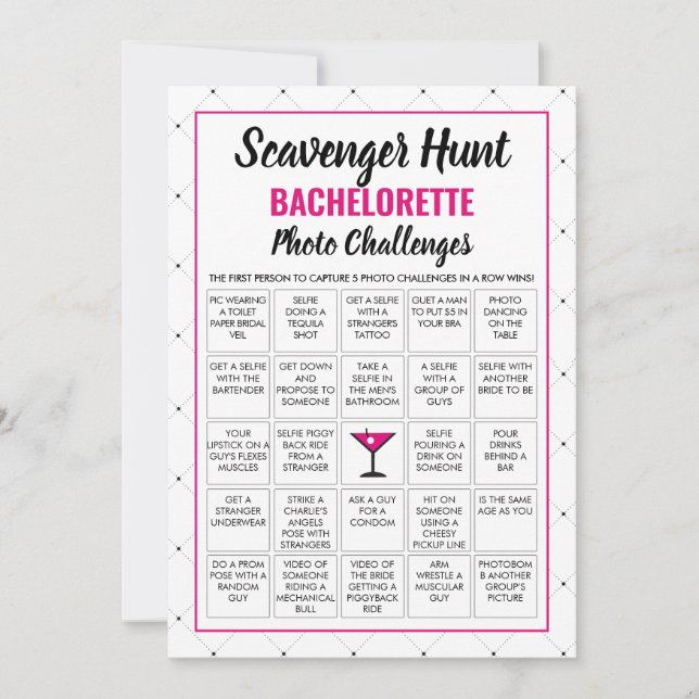 Bachelorette moderne Photo Scavenger Chasse Carte  (Devant)