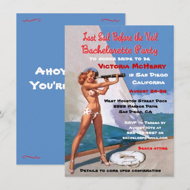 Bachelorette Nautical Weekend Getaway Invitations (Devant / Derrière)