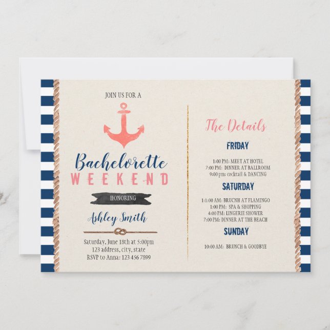 Bachelorette nautique Itinéraire invitation (Devant)
