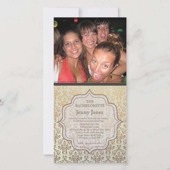 Bachelorette Party Caramel Damask Photo Invitation (Devant)