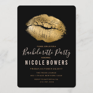 Bachelorette Party Gold Lips Invitation