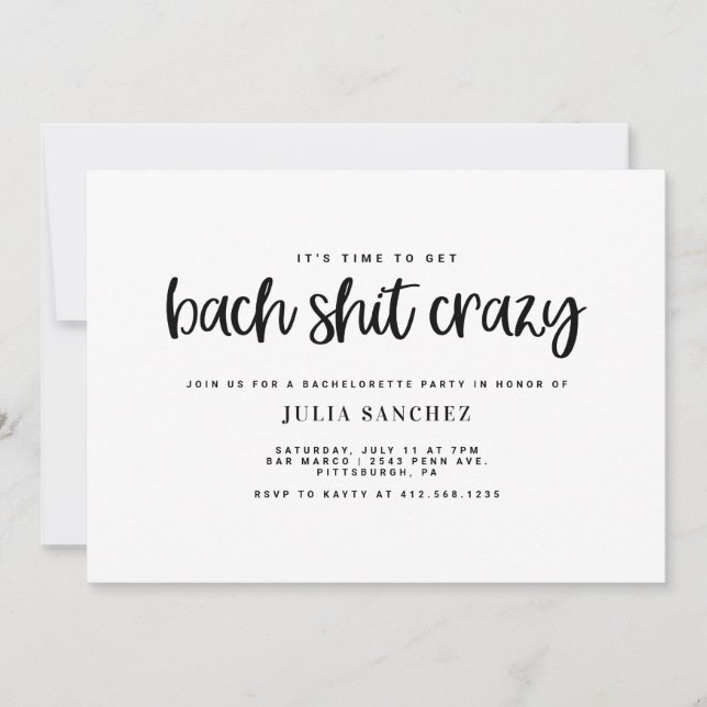 Bachelorette Party Invitation BACH SH*T CRAZY (Devant)