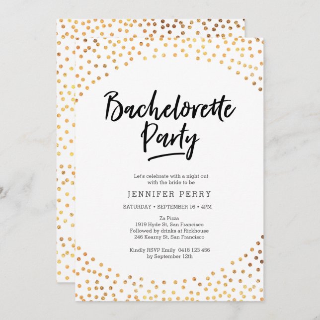 Bachelorette Party Invitation | Taches d'or (Devant / Derrière)