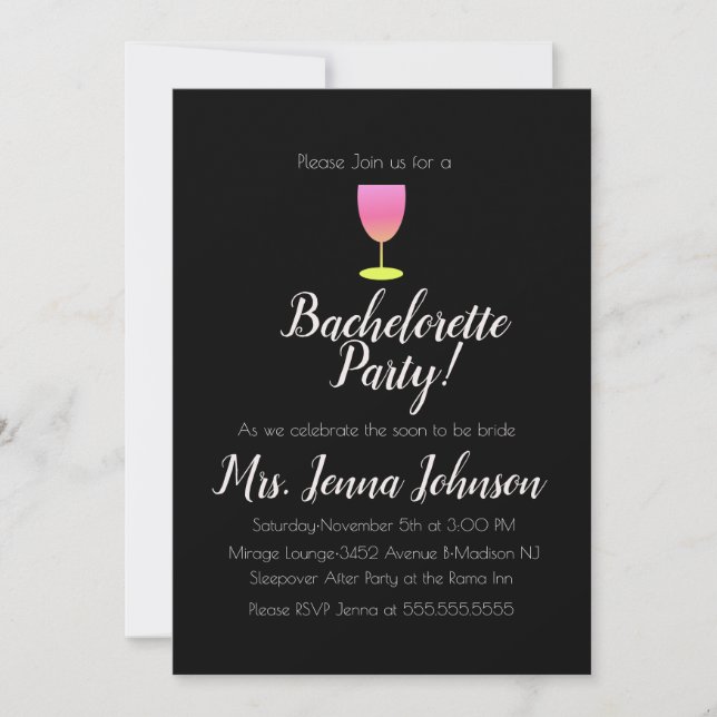 Bachelorette Party Vin Verre Ombre Invitation (Devant)