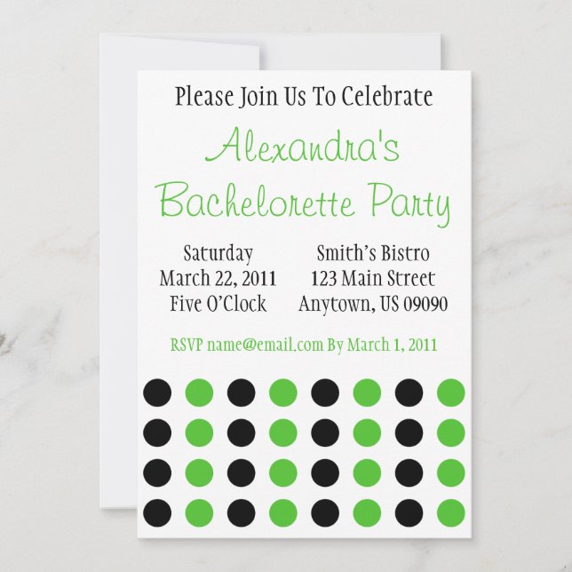 Bachelorette Pois Invitation noir / vert citron ve (Devant)