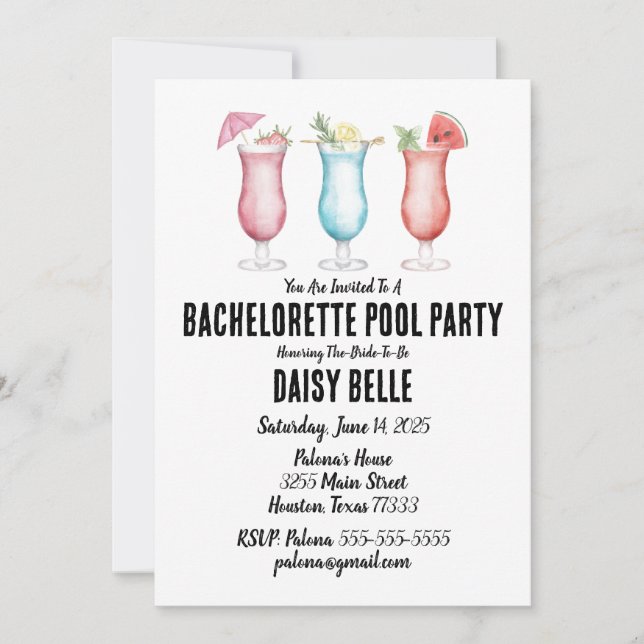 Bachelorette Pool Party Invitation (Devant)
