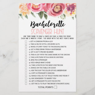 Bachelorette Scavenger Chasse Hen Party jeu