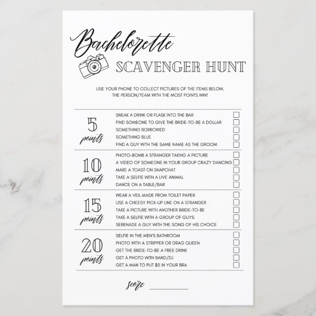 Bachelorette Scavenger Chasse nuptiale jeu de douc (Devant)