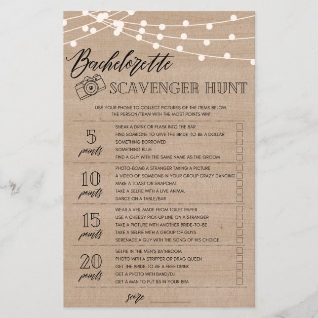 Bachelorette Scavenger Chasse nuptiale jeu de douc (Devant)