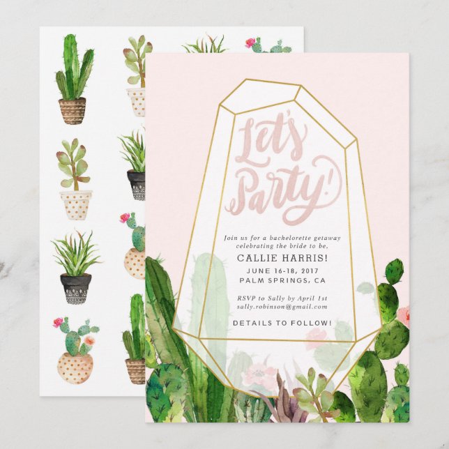 Bachelorette Succulente du désert ou invitation à  (Devant / Derrière)